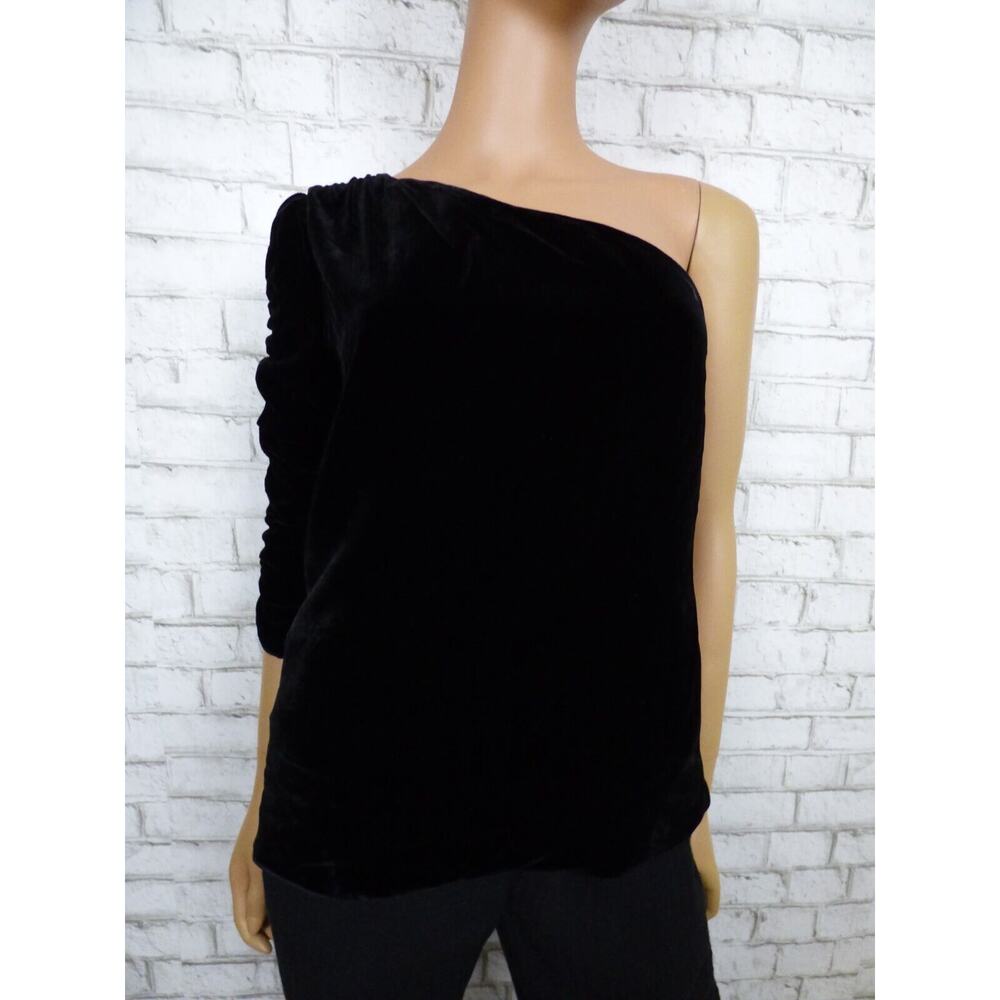 Joie Silk Velvet Black Ruched One Shoulder Blouse Small NEW